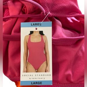 Social Standard by Sanctuary Pink one piece Swimsuit-Large- NWT